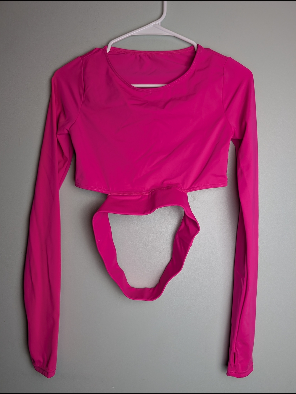 balera Neon Pink Long Sleeve Crop Top with Back Strap Cutout